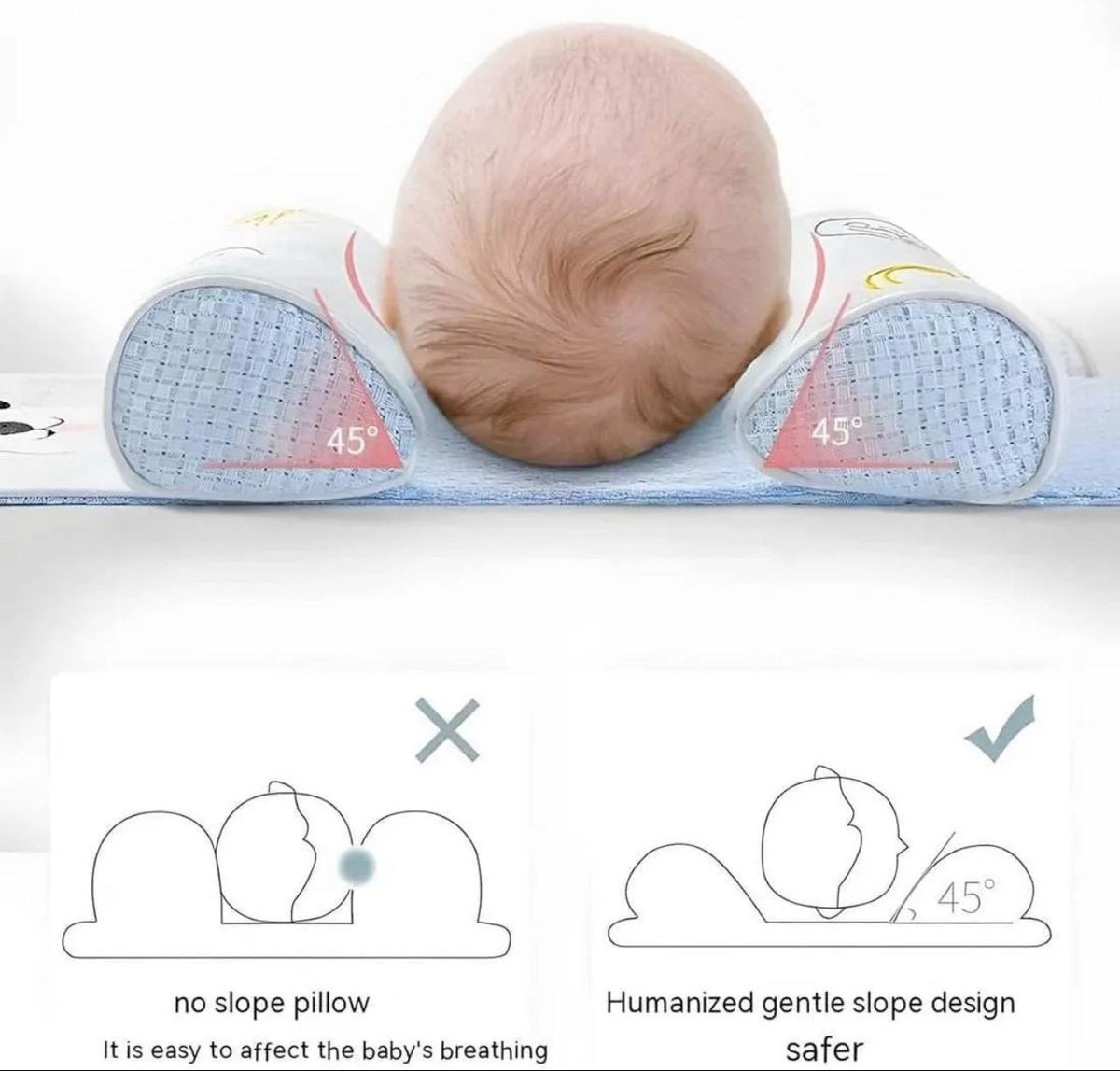 Adjustable Baby Sleeping Support Pillow Anti Roll Cushion And Neck Protection