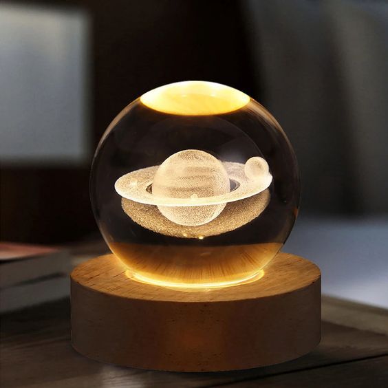 Beautiful 3D Crystal Ball LED Table Lamp | Solar System Or Galaxy Design  (Random Designs)