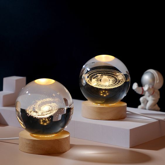 Beautiful 3D Crystal Ball LED Table Lamp | Solar System Or Galaxy Design  (Random Designs)