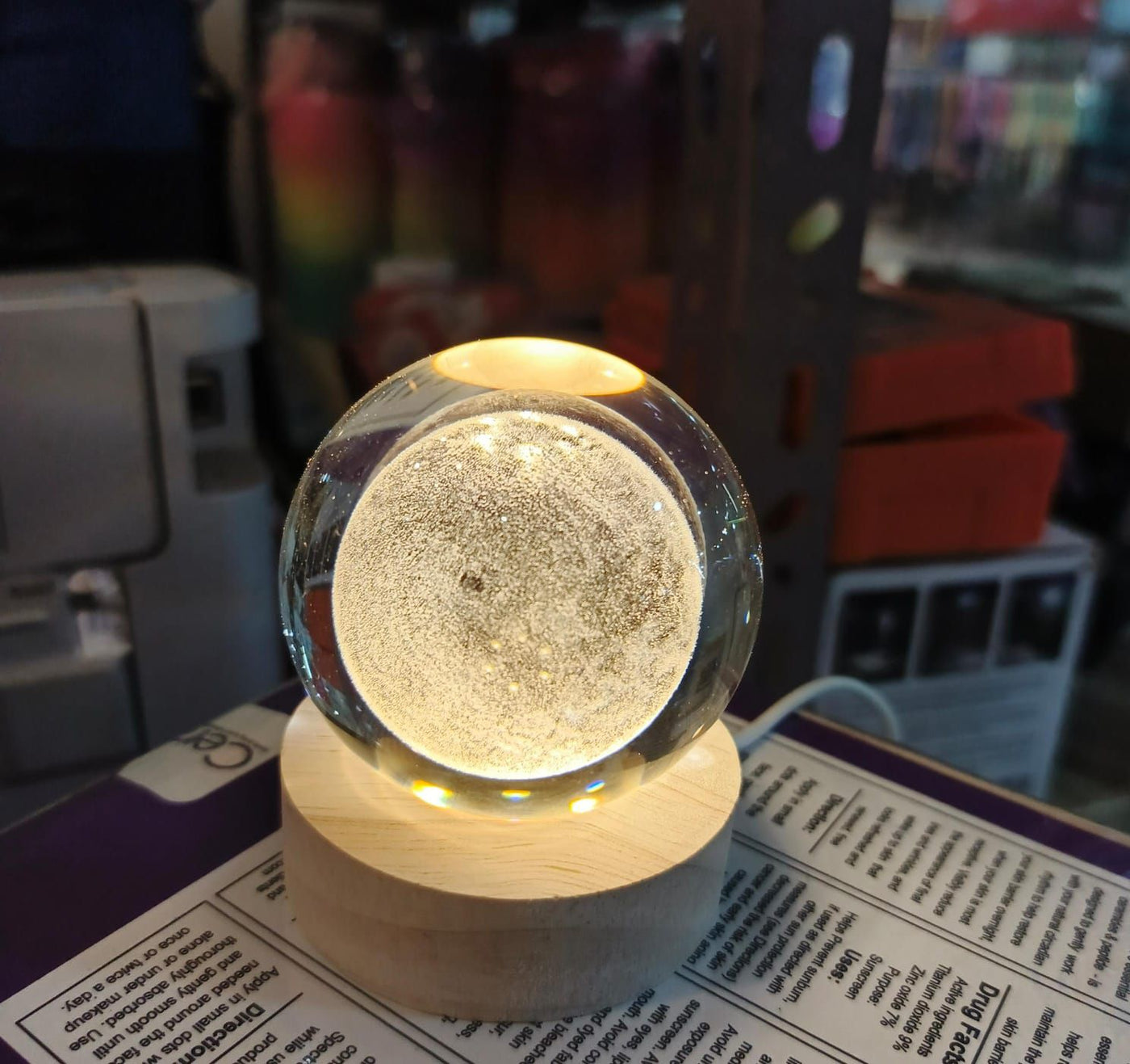 Beautiful 3D Crystal Ball LED Table Lamp | Solar System Or Galaxy Design  (Random Designs)