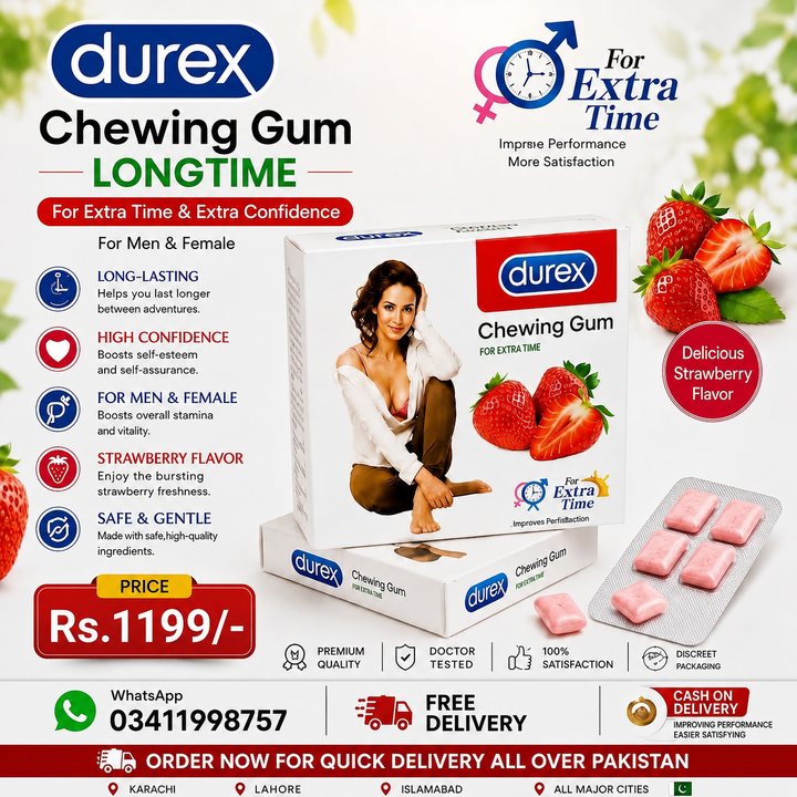 🍓🌿 Durex Long Lasting Strawberry Chewing Gum💖