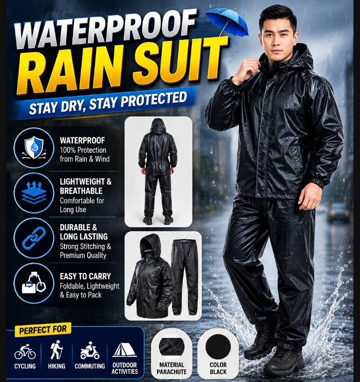 Water Proof Parachute Rain suite 2 pieces black