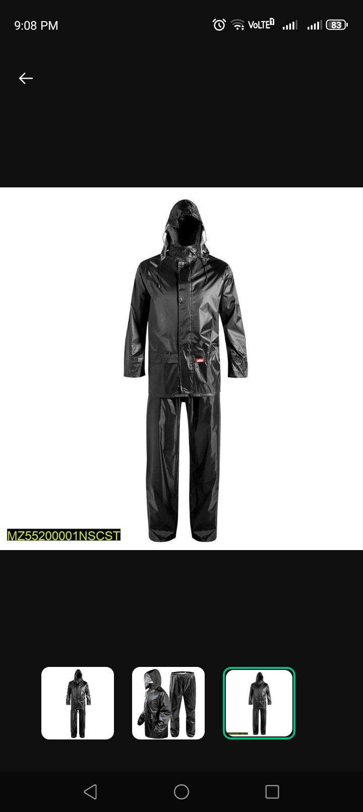 Water Proof Parachute Rain suite 2 pieces black